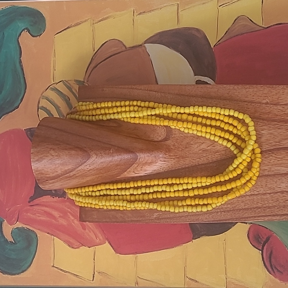 AFRICAN TRADE SEED BEADS GLASS YELLOW NECKLACES (5)
